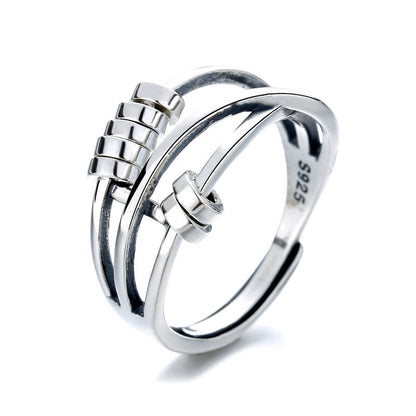 Women's Distressed Thai Sier Anxiety Three-ring Smart Index Rings