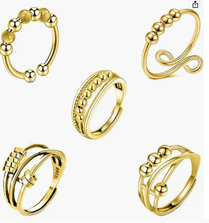 Women's Distressed Thai Sier Anxiety Three-ring Smart Index Rings