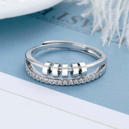 Women's Distressed Thai Sier Anxiety Three-ring Smart Index Rings