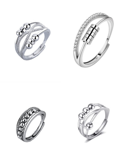 Women's Distressed Thai Sier Anxiety Three-ring Smart Index Rings