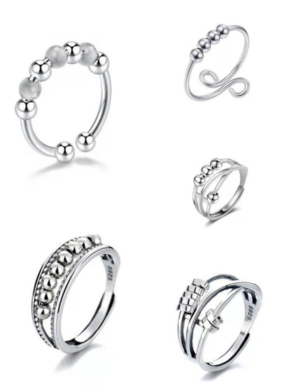 Women's Distressed Thai Sier Anxiety Three-ring Smart Index Rings